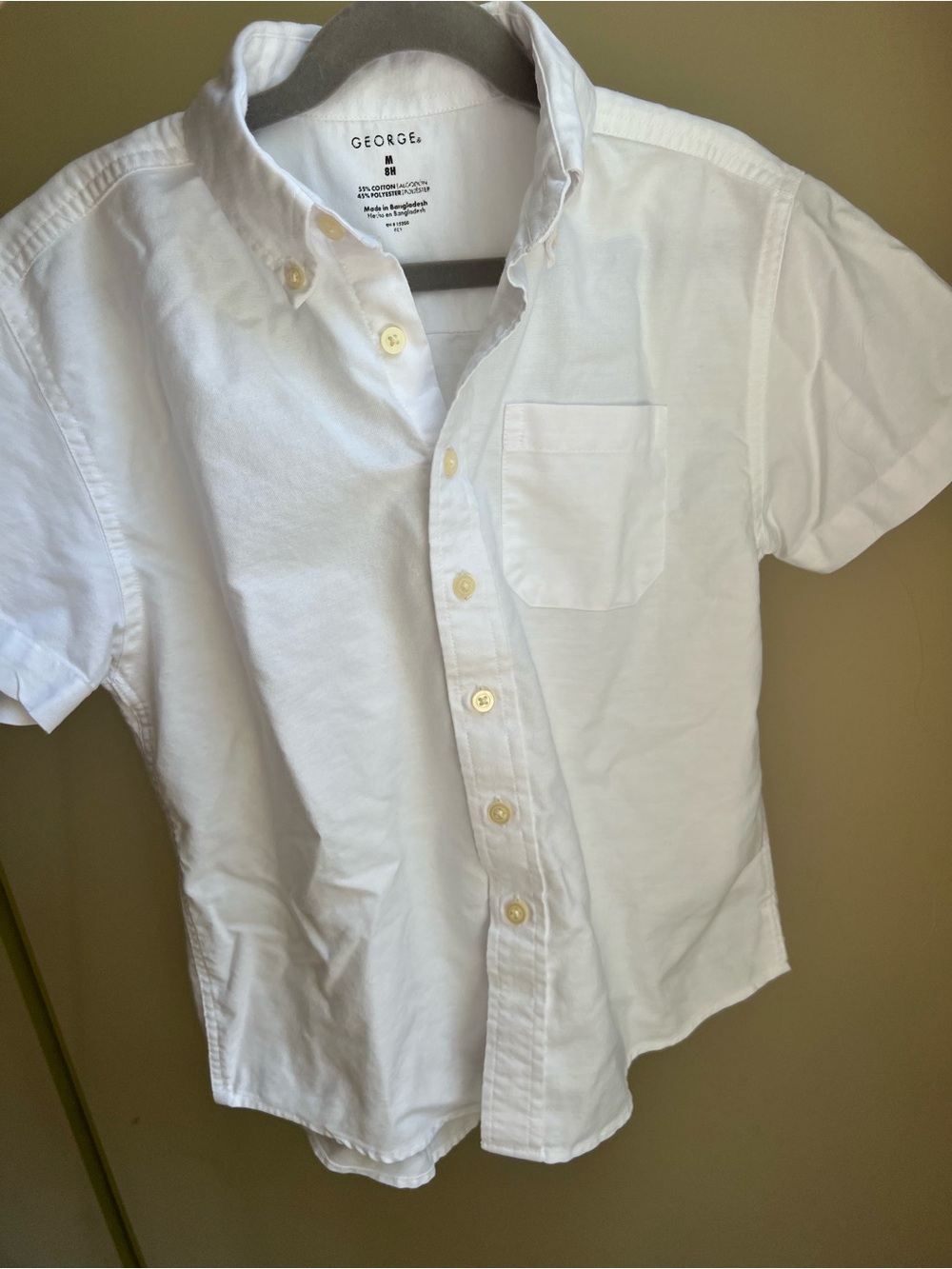 GEORGE White Short-Sleeve Button-Down Shirt for Kids size 8 Husky